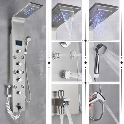 Luxury Black/Brushed Bathroom Shower Faucet Led Rainfall Shower