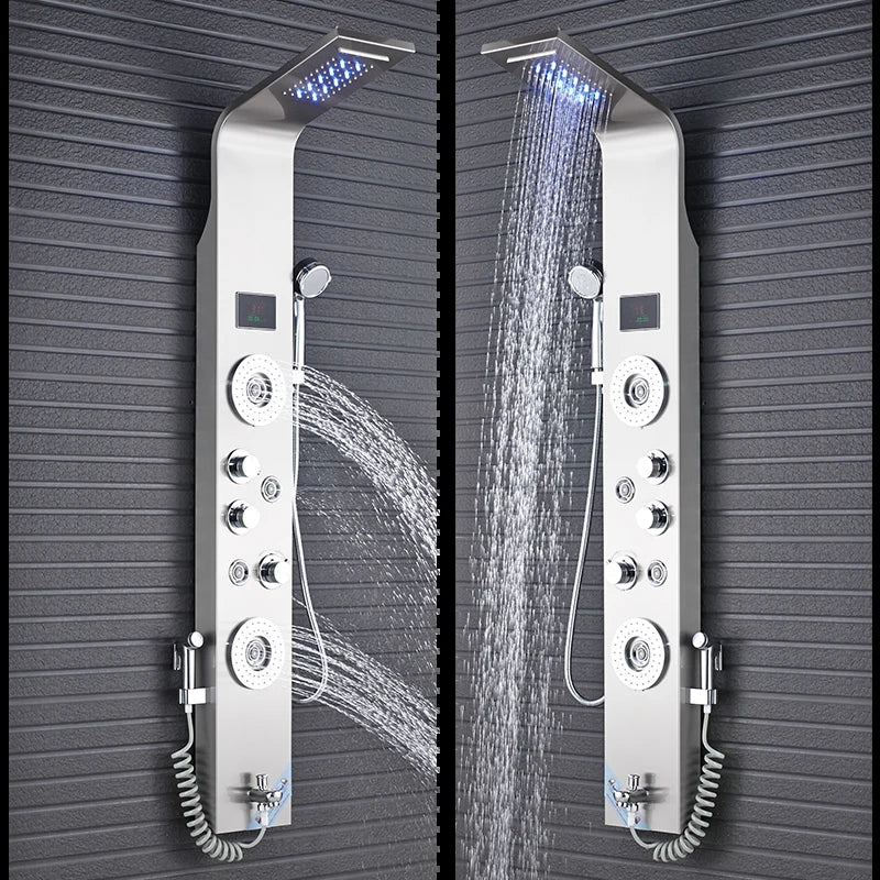 Luxury Black/Brushed Bathroom Shower Faucet Led Rainfall Shower