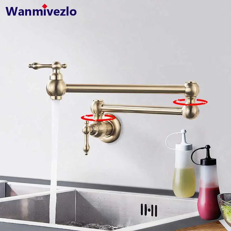 Brushed Gold Faucet Wall Mount Bathroom Basin Faucet