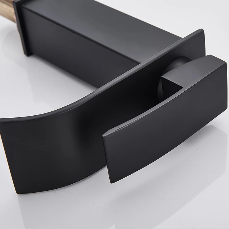Handle Waterfall Matte Black Bathroom Basin Faucet Waterfall