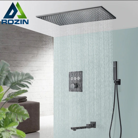 Rozin Matte Black Thermostatic Shower Faucet Concealed Install