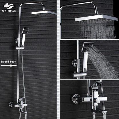 Uythner Bathroom Chrome/Black Shower Faucet Rotate Tub Spout