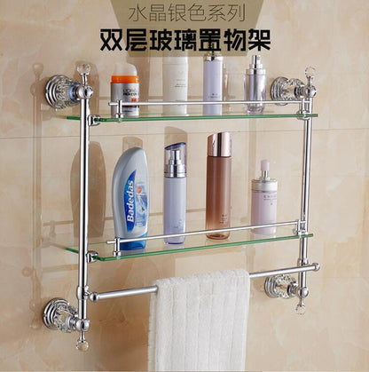 Brass Shower Shelf Toilet Paper Holder Silver Crystal