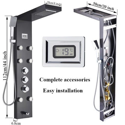 Black Bath Shower Thermostatic Mixer Shower Panel Rainfall