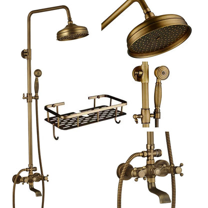 Antique Brass Shower Faucet Mixers Dual Handle Rainfall