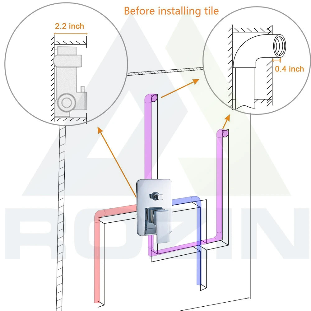 Rozin Wall Mount Rainfall Shower Faucet Chrome Concealed