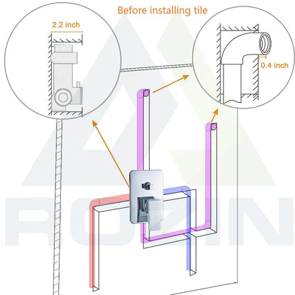 Rozin Wall Mount Rainfall Shower Faucet Chrome Concealed