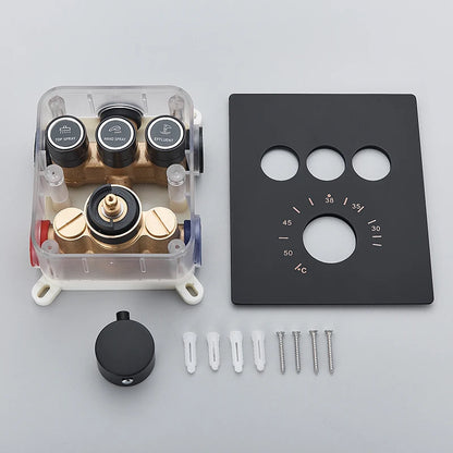 Black Thermostatic Bathroom Shower Faucet Remote Led Rainfall