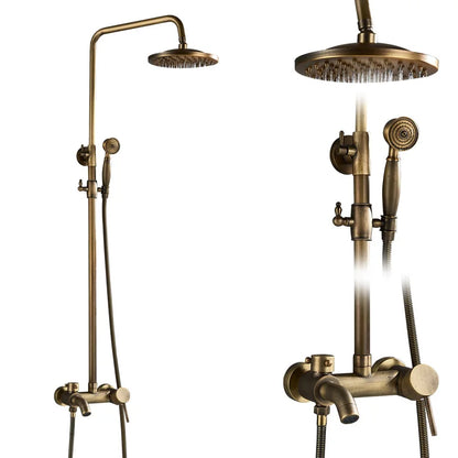 Antique Brass Shower Faucet Mixers Dual Handle Rainfall