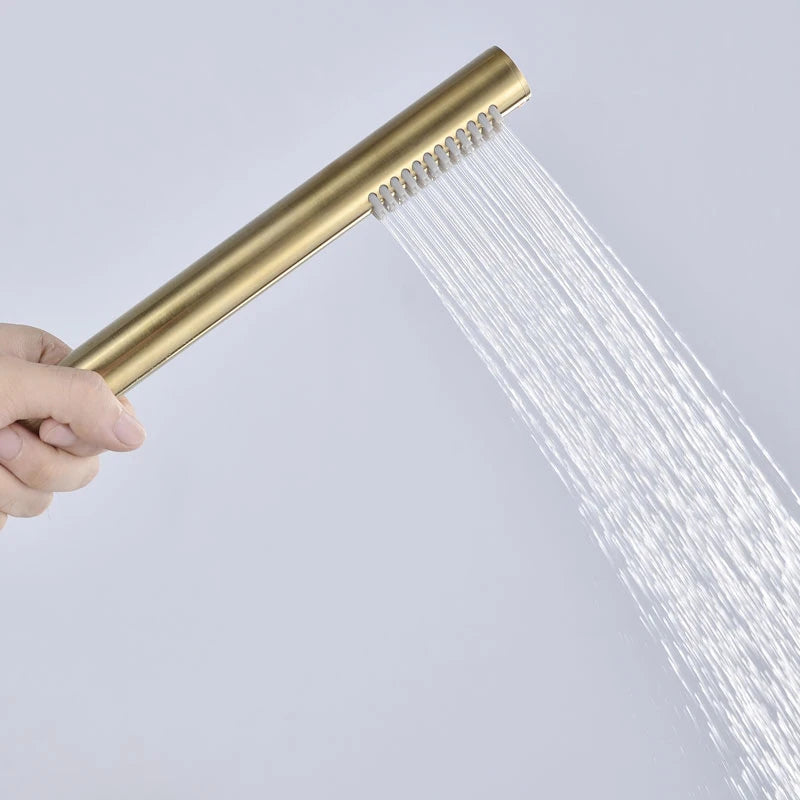 Brass Round Handheld Shower Head Brushed Gold Finish