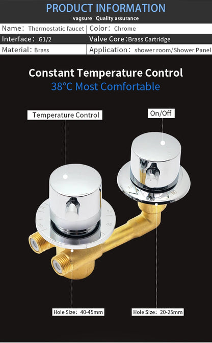 Brass Thermostatic Shower Faucet Way Output Shower Room