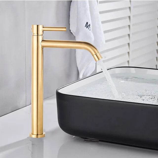 Tall Basin Sink Faucet Slim Black Chrome Bathroom