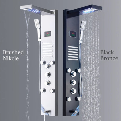 Black/Brushed Stainless Steel 5-Function Waterfall Rain Shower