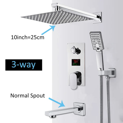 Chrome Bathroom Digital Display Shower Faucet Rainfall Shower
