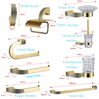 Czech Crystal Bathroom Hardware Robe Hook Towel Rail