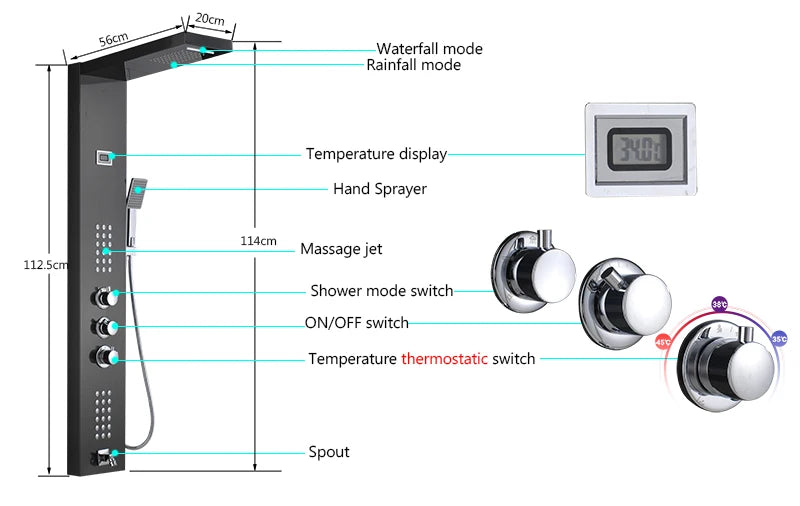 Luxury Led Shower Panel Spa Massage Jet Shower