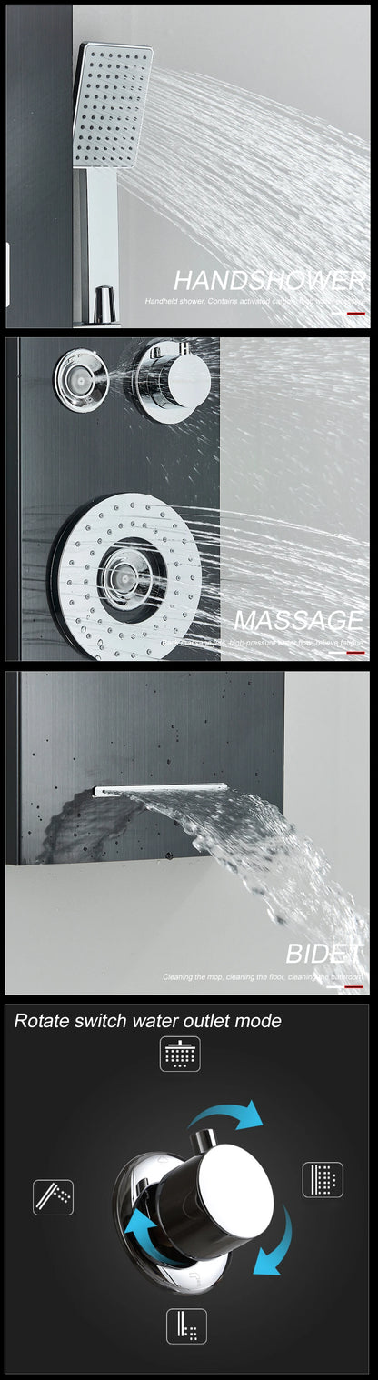 Black Led Shower Panel Waterfall Rain Shower Faucet