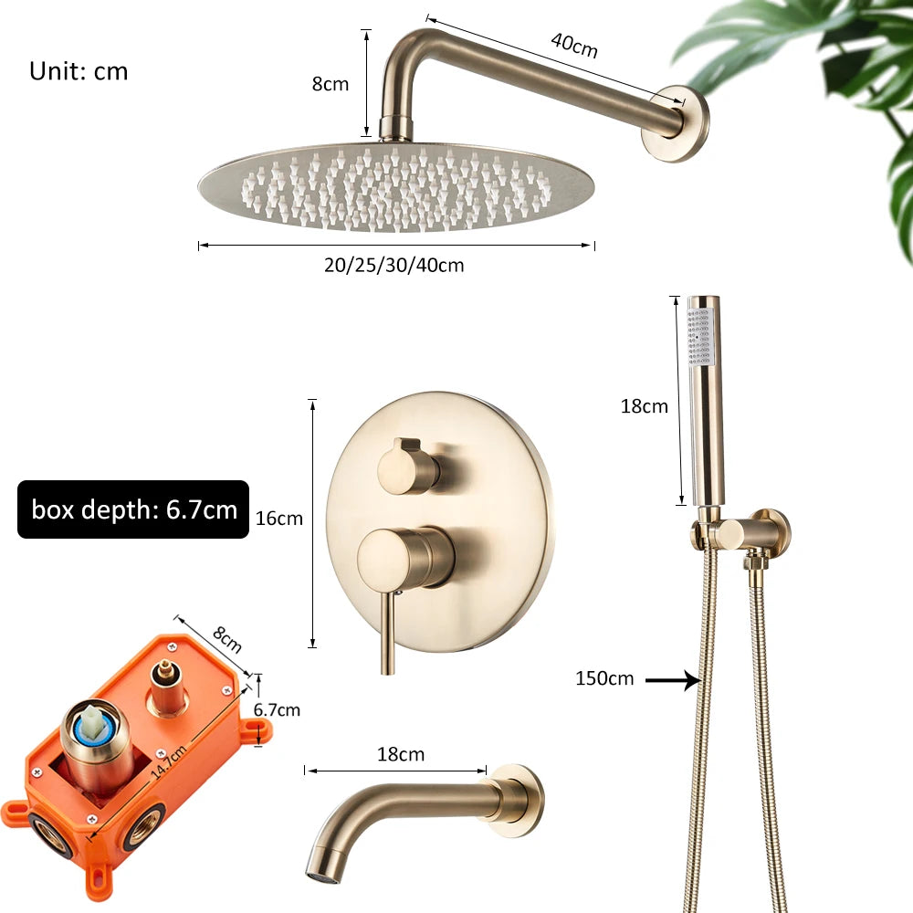 Gold Brushed Shower Faucets 2/3 Way Concealed Shower