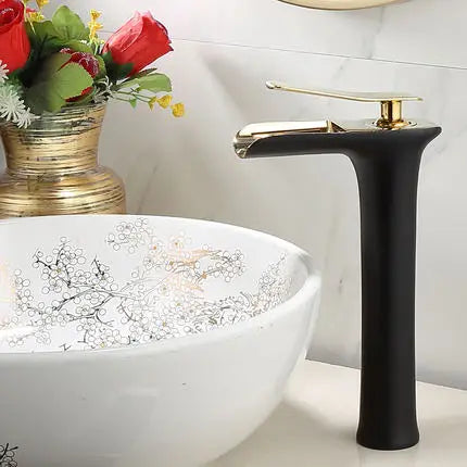 Basin Faucet Gold Waterfall Faucet Brass Bathroom Faucet