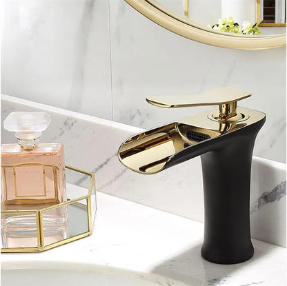 Basin Faucet Gold Waterfall Faucet Brass Bathroom Faucet