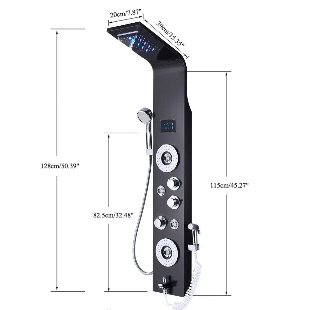 Black Nickel Led Shower Panel Six Functions Shower