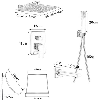 Rozin Wall Mount Rainfall Shower Faucet Chrome Concealed