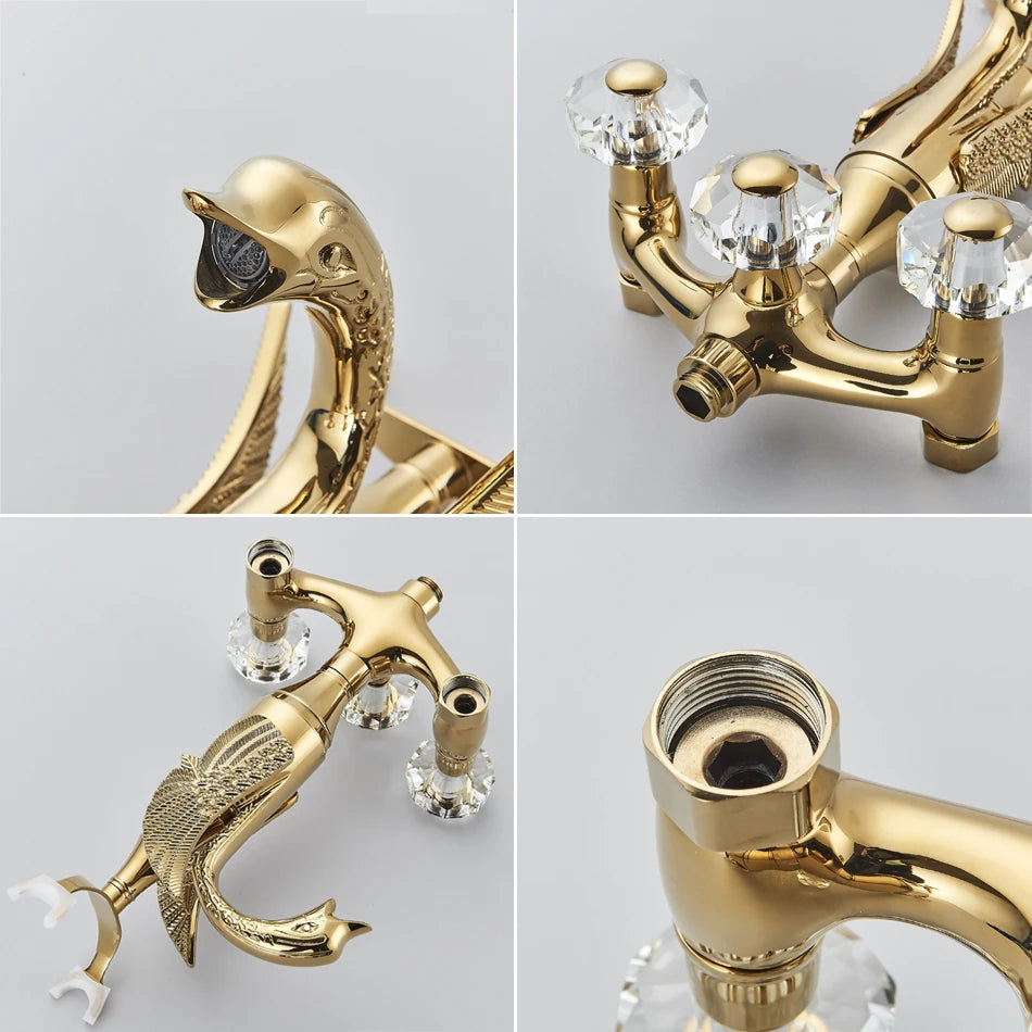 Luxury Golden Bathroom Swan Bathtub Faucet Wall Mounted