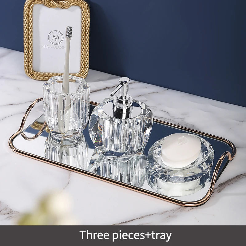 Crystal Glass Bathroom Toothbrush Cup Soap Dish Bottling