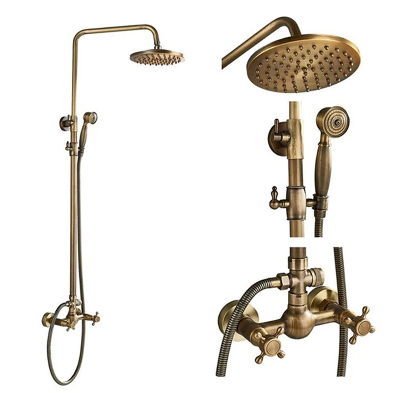 Antique Brass Bathroom Shower Faucets Rainfall Shower Head
