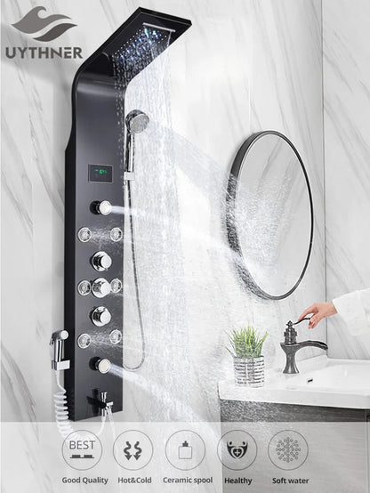 Luxury Black/Brushed Bathroom Shower Faucet Led Rainfall Shower