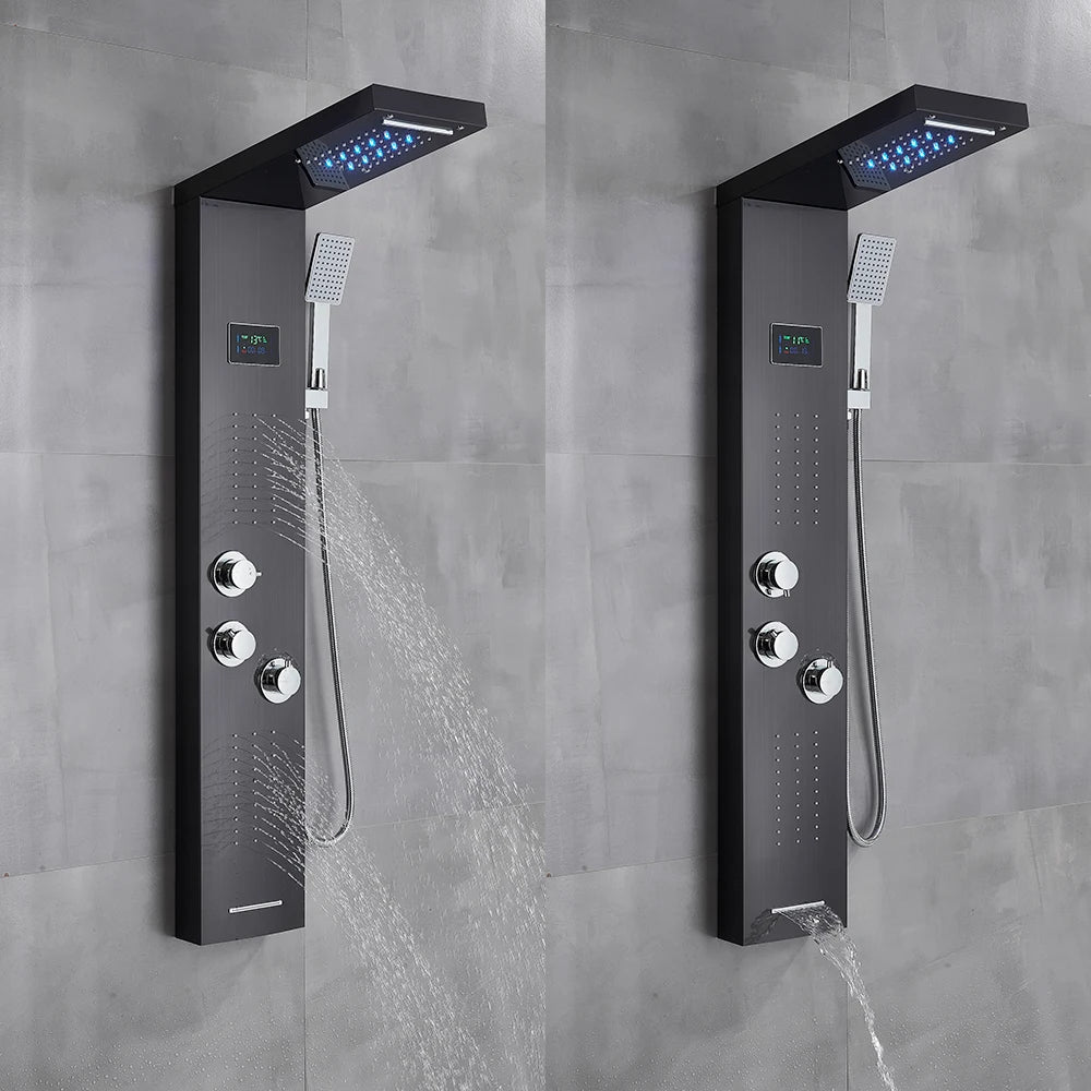 Bathroom Led Light Rain Waterfall Shower Panel Faucet