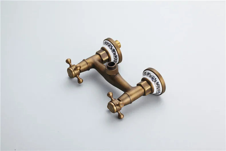 Retro Shower Faucets Antique Brass Ceramics Bathtub Faucets