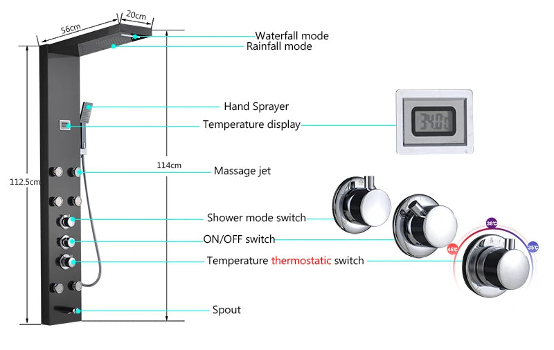Luxury Led Shower Panel Spa Massage Jet Shower