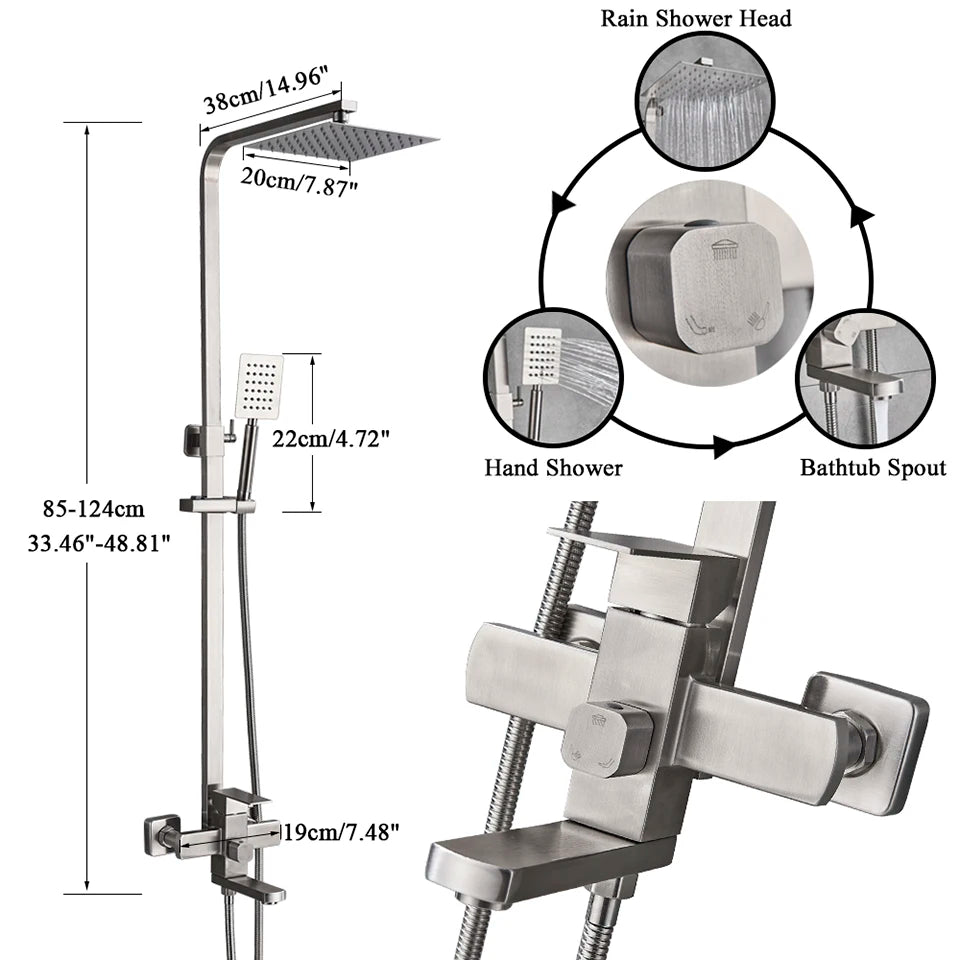 Uythner Bathroom Chrome/Black Shower Faucet Rotate Tub Spout