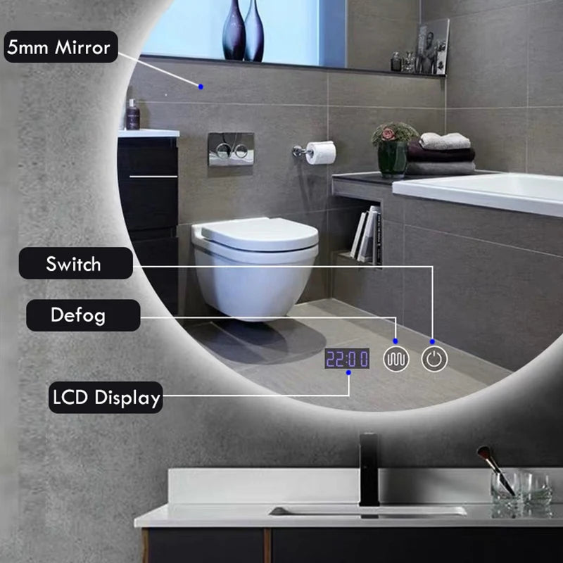 40/50/60cm Round Smart Led Bathroom Mirror Color Adjustable