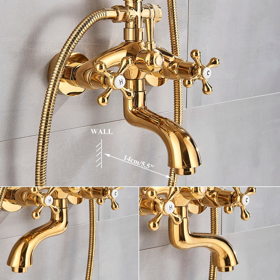 Gold Shower Faucet Bath Shower Mixer Tap Rainfall