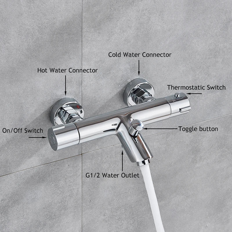 Chrome Telephone Type Wall-Mounted Thermostatic Shower Faucet