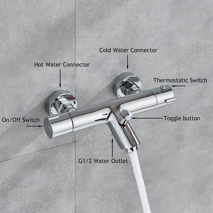 Chrome Telephone Type Wall-Mounted Thermostatic Shower Faucet