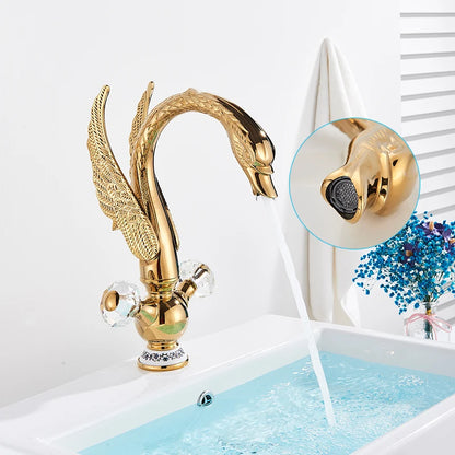 Golden Luxury Swan Basin Faucet Deck Mounted Bathroom