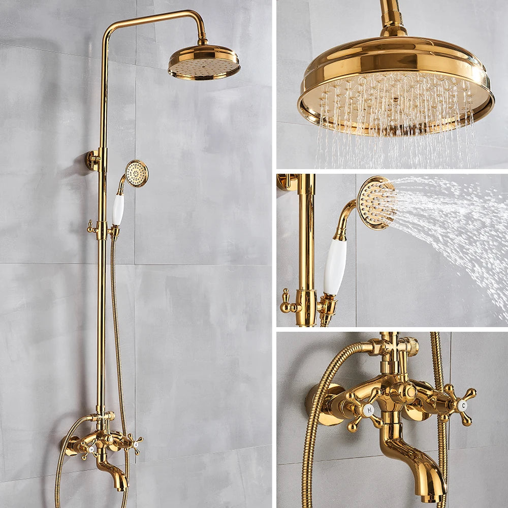 Rozin Gold Bathroom Shower Faucet Wall Mounted Brass
