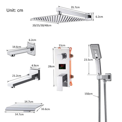Chrome Bathroom Digital Display Shower Faucet Rainfall Shower