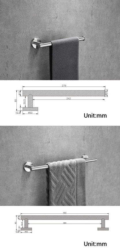 Bathroom Hardware Kit Brushed Stainless Steel Round Wall