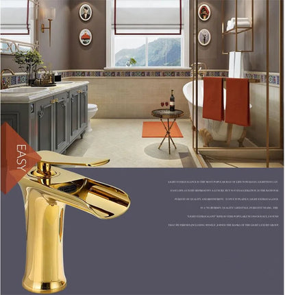 Basin Faucet Gold Waterfall Faucet Brass Bathroom Faucet