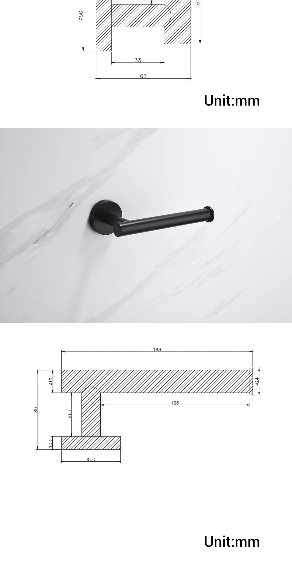Bathroom Hardware Kit Towel Bar Wall Mount Matt