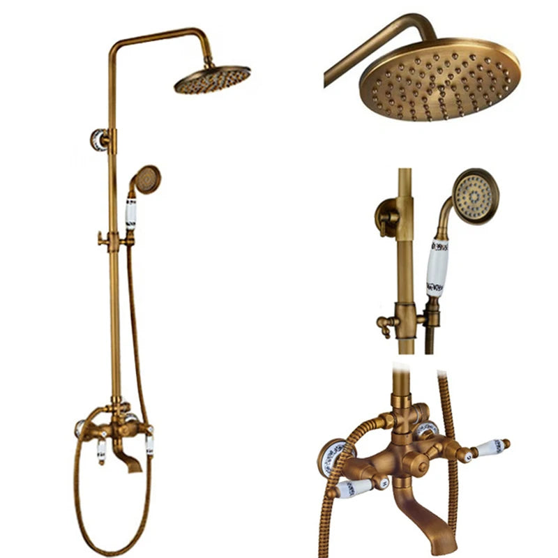 Antique Brass Bathroom Shower Faucets Rainfall Shower Head