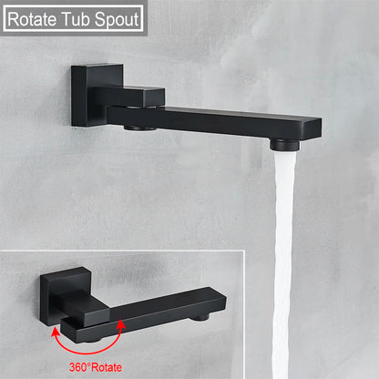 Matte Black Rain Waterfall Shower Thermostatic Mixer Bath