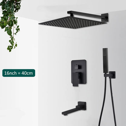Black Concealed Shower System Rain Waterfall Bathroom Embedded