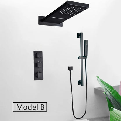 Rozin Matte Black Thermostatic Shower Faucet Wall Mount