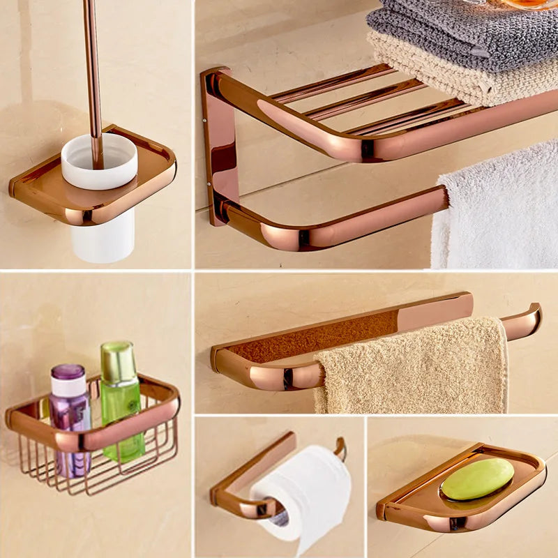 Rose Gold Double Towel Bars Bathroom Towel Ring
