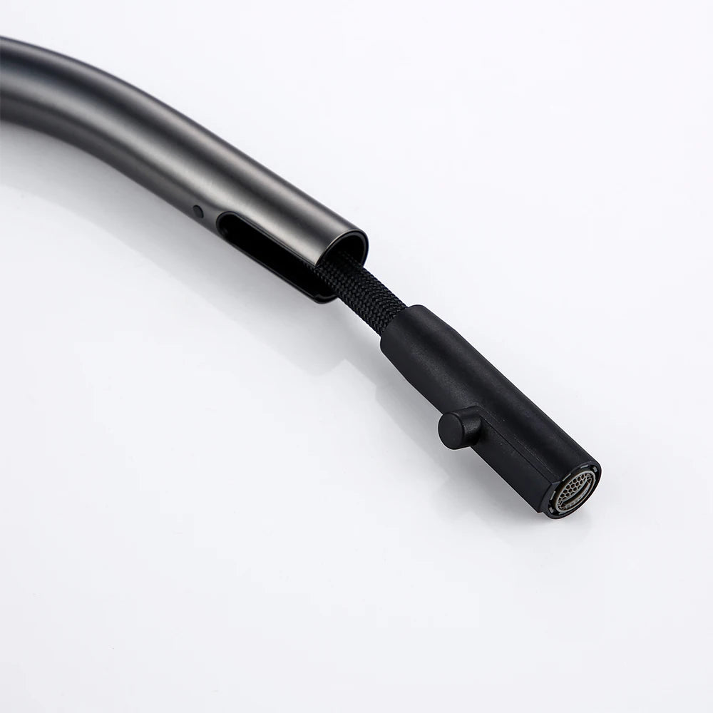 Pull Down Sink Faucet Brushed Gunmetal Black Handle
